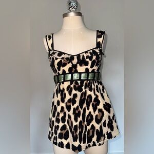 Nanette Lepore Animal Print Top with satin ribbon, Silk, Size 4